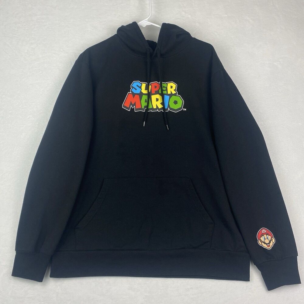 Super Mario Bros Graphic Print Sweater Adult Large Black Hoodie Sweatshirt